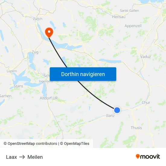 Laax to Meilen map