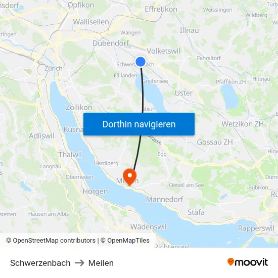 Schwerzenbach to Meilen map