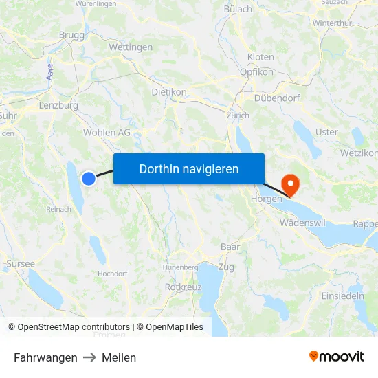Fahrwangen to Meilen map
