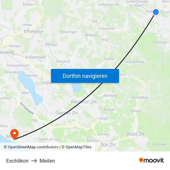 Eschlikon to Meilen map