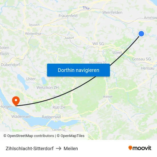 Zihlschlacht-Sitterdorf to Meilen map
