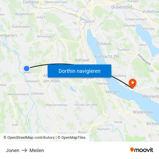 Jonen to Meilen map