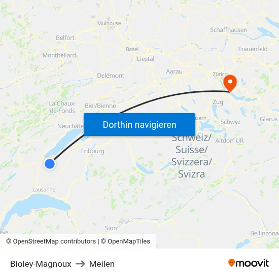 Bioley-Magnoux to Meilen map