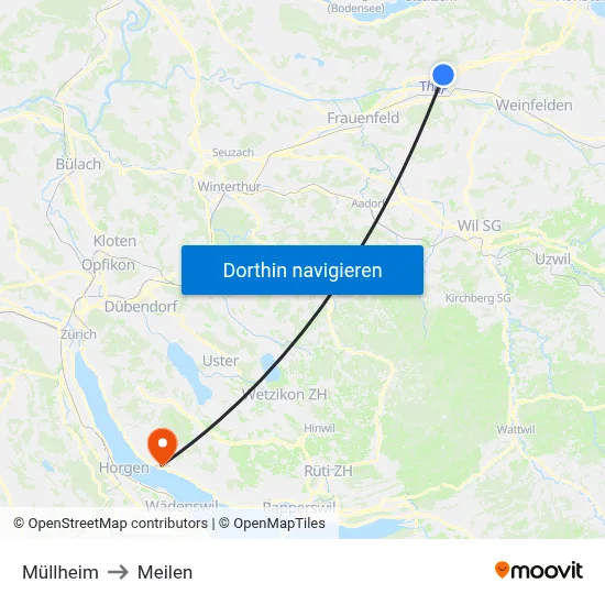 Müllheim to Meilen map