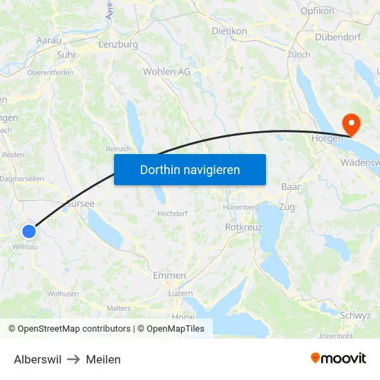 Alberswil to Meilen map