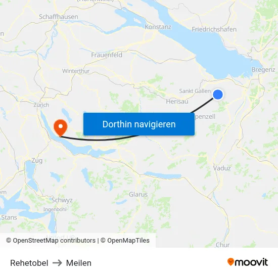 Rehetobel to Meilen map