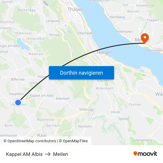 Kappel AM Albis to Meilen map
