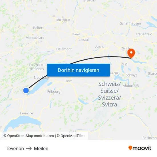 Tévenon to Meilen map