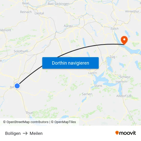 Bolligen to Meilen map