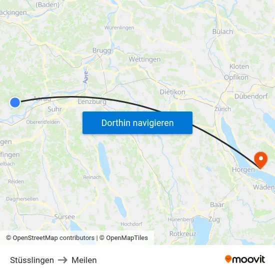 Stüsslingen to Meilen map