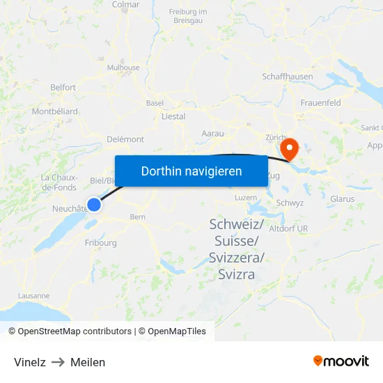 Vinelz to Meilen map