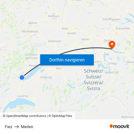 Fiez to Meilen map