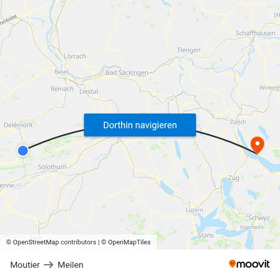 Moutier to Meilen map