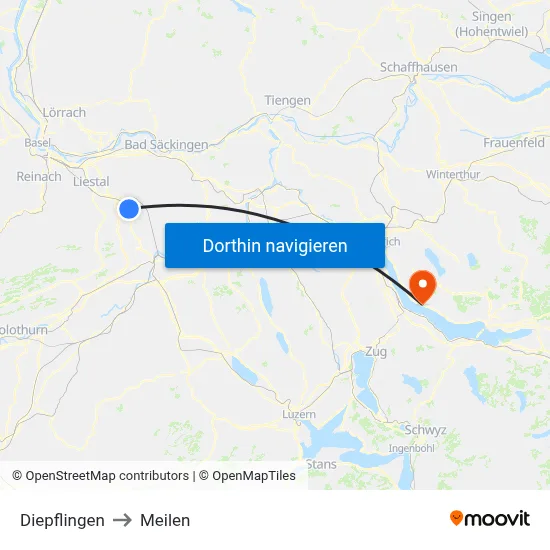 Diepflingen to Meilen map