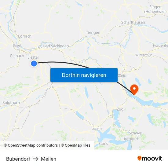 Bubendorf to Meilen map