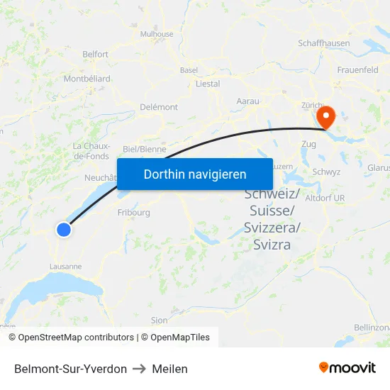 Belmont-Sur-Yverdon to Meilen map