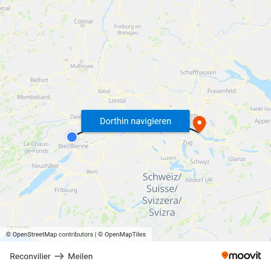 Reconvilier to Meilen map