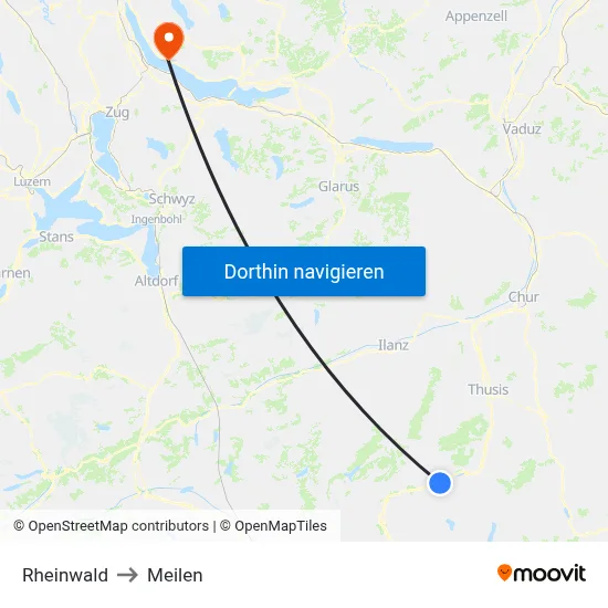Rheinwald to Meilen map