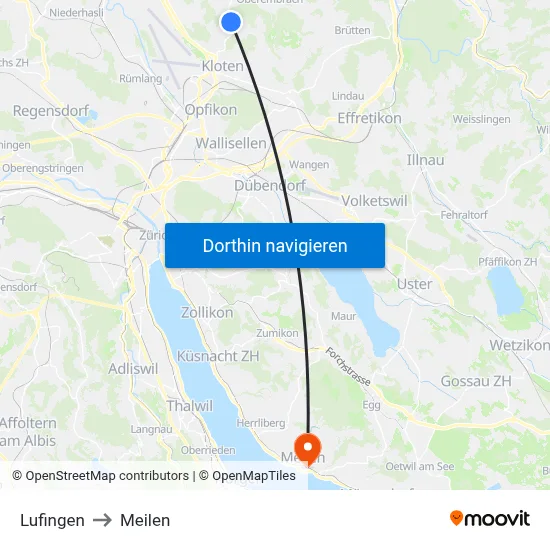 Lufingen to Meilen map