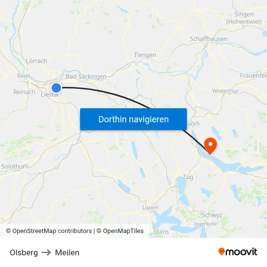 Olsberg to Meilen map