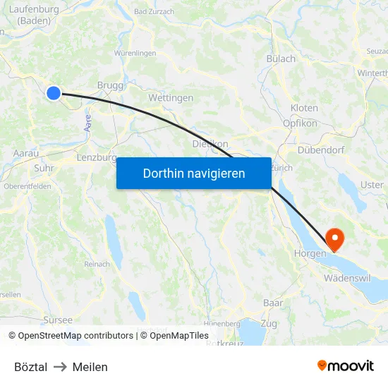 Böztal to Meilen map
