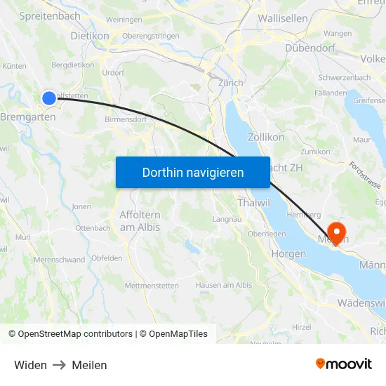 Widen to Meilen map