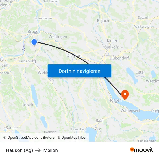 Hausen (Ag) to Meilen map