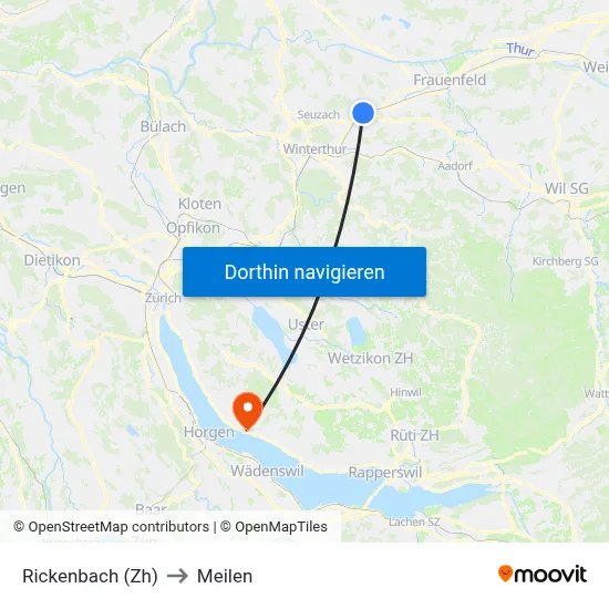 Rickenbach (Zh) to Meilen map