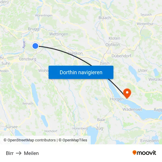 Birr to Meilen map