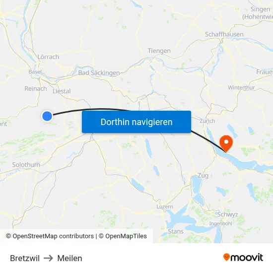 Bretzwil to Meilen map