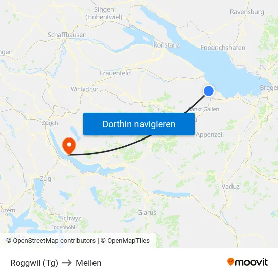 Roggwil (Tg) to Meilen map