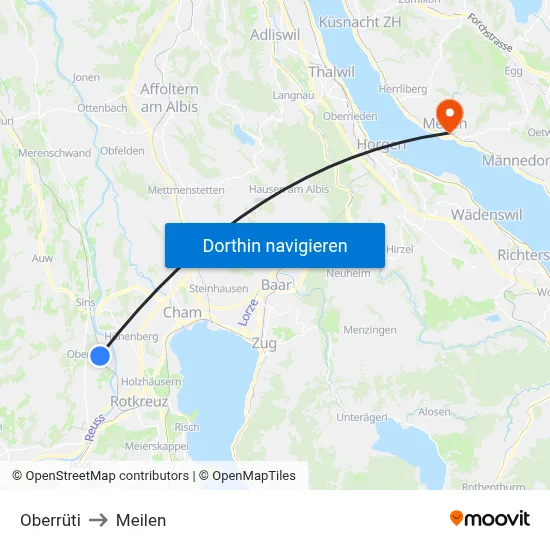 Oberrüti to Meilen map