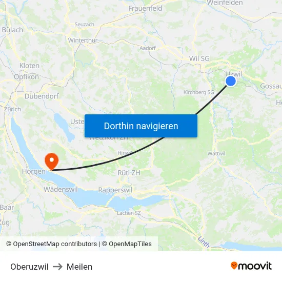 Oberuzwil to Meilen map
