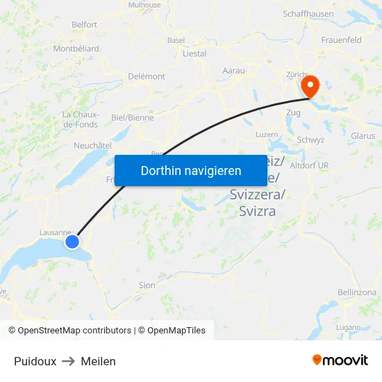 Puidoux to Meilen map
