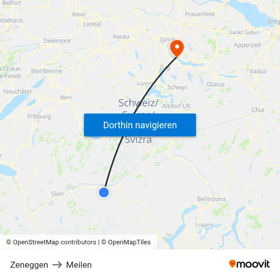 Zeneggen to Meilen map
