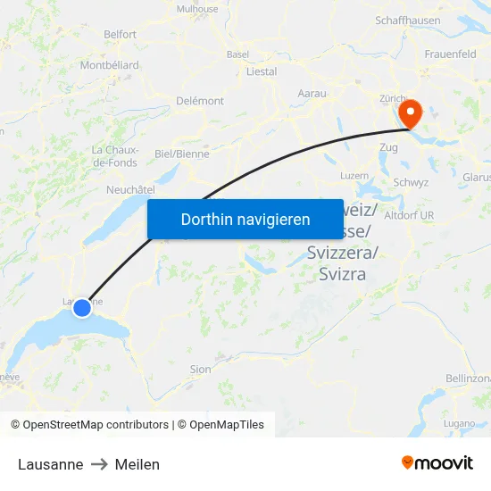 Lausanne to Meilen map