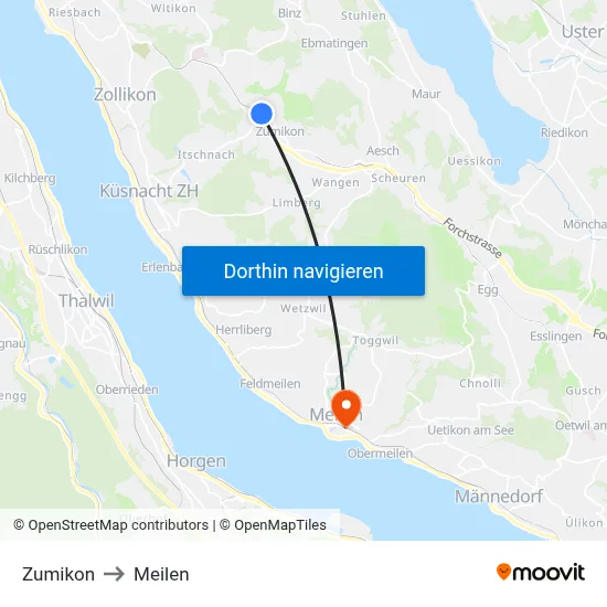 Zumikon to Meilen map