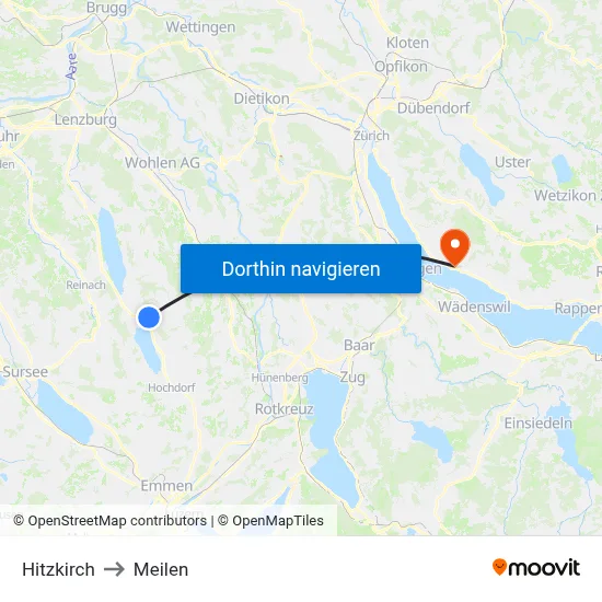 Hitzkirch to Meilen map