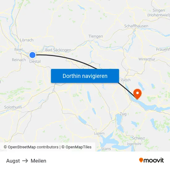 Augst to Meilen map