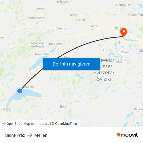 Saint-Prex to Meilen map