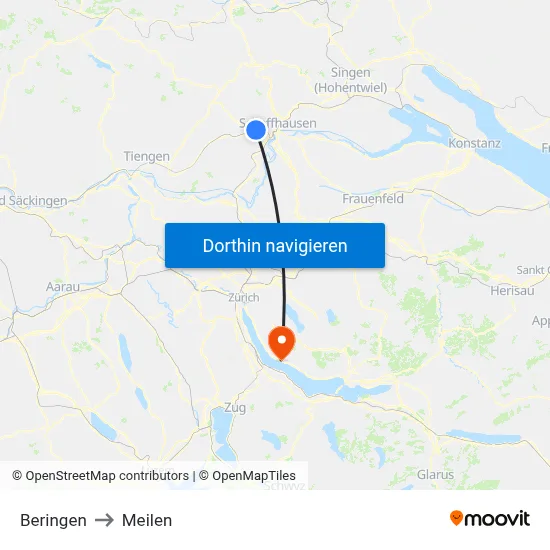 Beringen to Meilen map