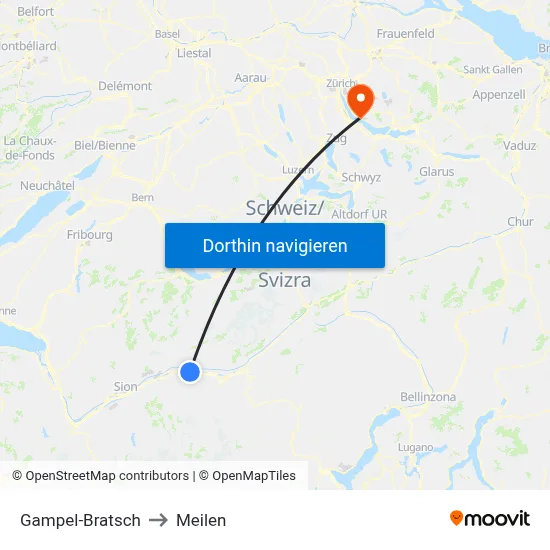 Gampel-Bratsch to Meilen map