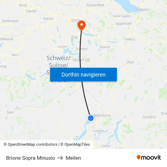 Brione Sopra Minusio to Meilen map