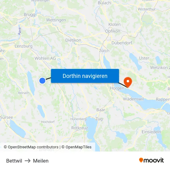 Bettwil to Meilen map