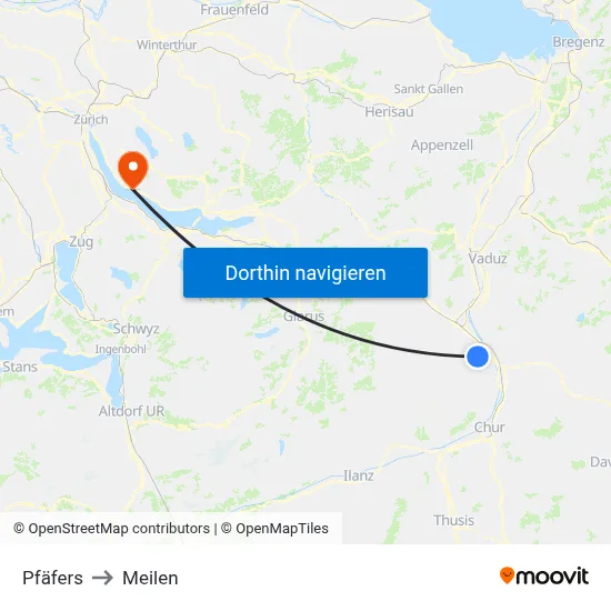 Pfäfers to Meilen map