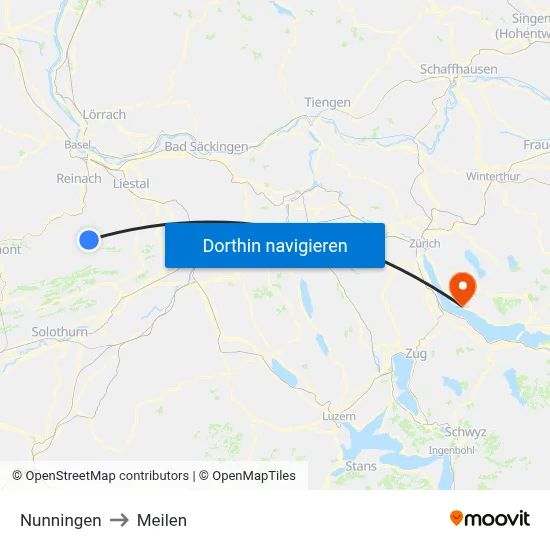 Nunningen to Meilen map