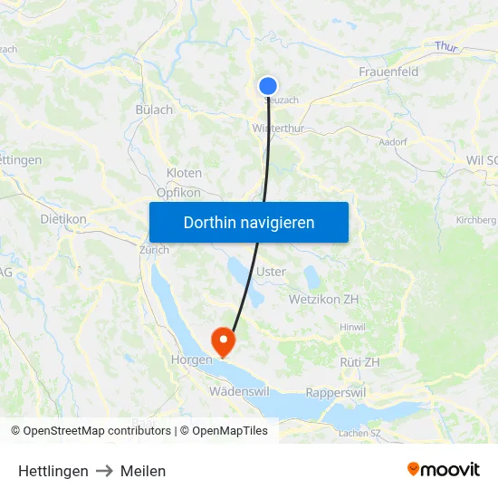 Hettlingen to Meilen map