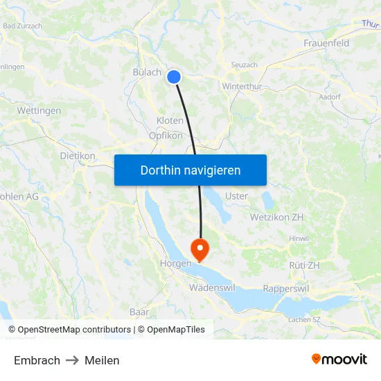 Embrach to Meilen map