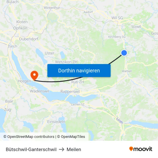 Bütschwil-Ganterschwil to Meilen map