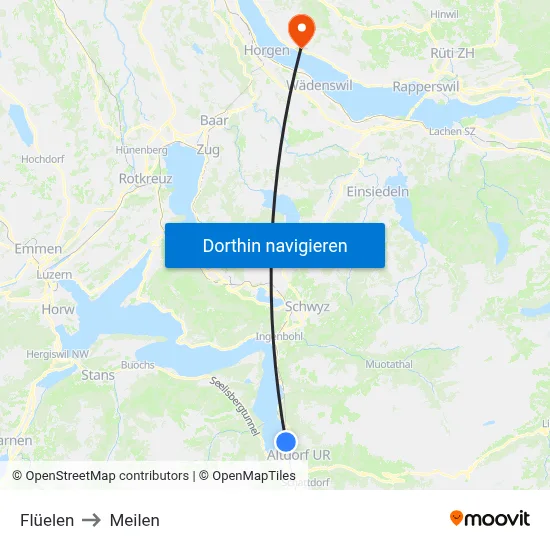 Flüelen to Meilen map